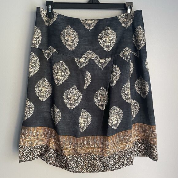 PAUW Amsterdam Silk Pleated Skirt Size 2 US 8 Blue Brown Baroque Pattern Luxury - Picture 1 of 12